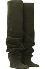 バルマン レディース シューズ スニーカー スエード ブーツ レザー Balmain Suede leather Wedge thighhigh boots Women khaki カーキのサムネイル