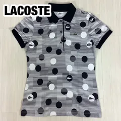 【美品】LACOSTE ラコステ ドット × ボーダー ワニ 半袖ポロシャツ サイズ40  モノトーンカラー ファブリカ 着丈57cm 肩幅34cm 身幅(脇下)40cm 袖丈15.5cm【古着】のサムネイル