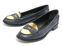【221949】Yves Saint Laurent イヴサンローラン  レザー　ローファー ゴールドプレート切替デザイン  ・37　1/2 BR　300893 ネイビー/ゴールドのサムネイル