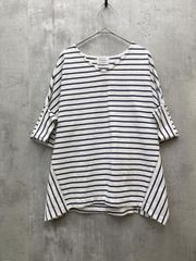 sporting&style UNITED ARROWS green label relaxing スポーティング&スタイル ユナイテッドアローズ CF へヴィウェイト ヘンケイ Vネック プルオーバー カットソー 白x黒 ■◆ レディースのサムネイル