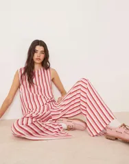 エイソス レディース トップス タンクトップ リネン ASOS DESIGN linen blend tank top stripe Pink Stripe ピンクのサムネイル