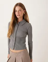 エイソス レディース アウター カーディガン リブニット ニット ASOS DESIGN Supersoft shrunken brushed rib knit collared cardigan iのサムネイル