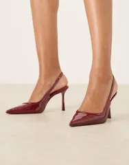 エイソス レディース シューズ ヒール ASOS DESIGN Piper slingback high heel shoes in dark red patent Dark Red Patent レのサムネイル