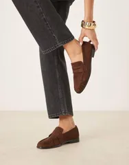 エイソス レディース シューズ スリッポン・ローファー ギャザー スエード ローファー ASOS DESIGN Minnie ruched detail loafer suedette Brown sのサムネイル