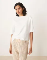 エイソス レディース トップス Tシャツ ASOS DESIGN boat neck oversized tee WHITE ホワイトのサムネイル