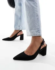 エイソス レディース シューズ ヒール ASOS DESIGN Sutton slingback mid block heels Black ブラックのサムネイル