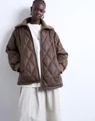 トップショップ レディース アウター ジャケット・ブルゾン リブ ジャケット Topshop spread ribbed collar liner jacket in chocolate Choc チのサムネイル