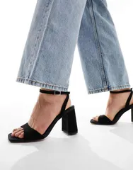 エイソス レディース シューズ サンダル ヒール ASOS DESIGN Wide Fit Hotel barely there block heeled sandals Black ブラックのサムネイル