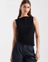 エイソス レディース トップス タンクトップ アシンメトリー コットン ASOS DESIGN cotton tank top with asymmetric hem Black ブラックのサムネイル