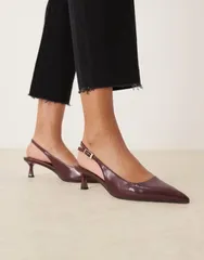 エイソス レディース シューズ ヒール ASOS DESIGN Skip slingback kitten heel shoes patent BURGUNDY PATENT バーガンディのサムネイル