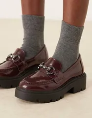 エイソス レディース シューズ スリッポン・ローファー ローファー ASOS DESIGN Milan chunky chain detail loafers Burgundy バーガンディのサムネイル