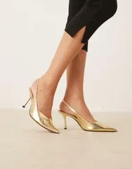 エイソス レディース シューズ ヒール ASOS DESIGN Sabrina slingback stiletto heels GOLD ゴールドのサムネイル