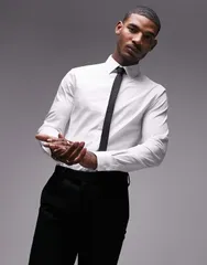 トップマン メンズ トップス シャツ Topman long sleeve stretch formal shirt WHITE ホワイトのサムネイル