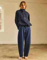 トップショップ レディース トップス シャツ スタンドネック デニム Topshop denim bubble hem top with funnel neck indigo rinse INDIGOのサムネイル