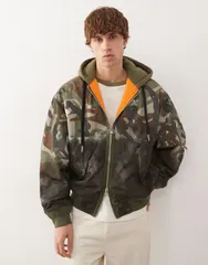 ベイシング エイプ メンズ アウター ジャケット・ブルゾン プリント Aape by A Bathing Ape heavyweight hooded bomber jacket in dark caのサムネイル