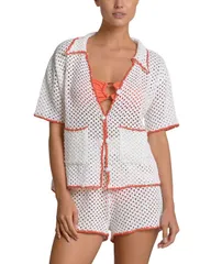 エラン レディース トップス シャツ コントラスト Elan Contrast Button Front Swim Cover Up Shirt White ホワイトのサムネイル