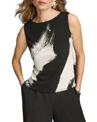 ダナ キャラン ニューヨーク レディース トップス シャツ プリント ノースリーブ Donna Karanew York Printed Sleeveless Top BrownCream クリームのサムネイル