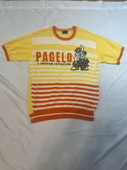 【217833】PAGELO パジェロ  薄手　セーター　ニット　ボーダー柄　半袖　キャラクター　ロゴ　デザイン メンズ  ・ イエローのサムネイル