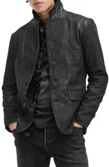 オールセインツ メンズ アウター ジャケット・ブルゾン レザー AllSaintsurvey Layered Leather Jacket Black ブラックのサムネイル
