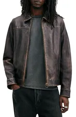 オールセインツ メンズ アウター ジャケット・ブルゾン レザー AllSaints Alkan Leather Jacket Vintage Black ブラックのサムネイル