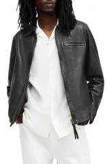 オールセインツ メンズ アウター ジャケット・ブルゾン レザー AllSaints Miller Lambskin Leather Biker Jacket Black ブラックのサムネイル