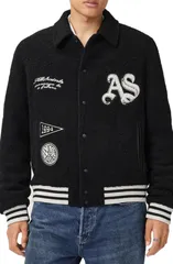 オールセインツ メンズ アウター ジャケット・ブルゾン ウール AllSaints Baum Wool Blend Baseball Jacket Black ブラックのサムネイル
