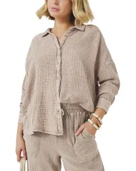スプレンディット レディース トップス シャツ ボタンダウン Splendid Ava Gauze Button Down Shirt Light Wickerのサムネイル
