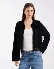 エイソス レディース アウター カーディガン ニット フリンジ ASOS DESIGN knit fringe cardigan black ブラックのサムネイル
