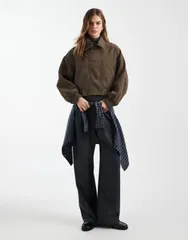エイソス レディース アウター ジャケット・ブルゾン レザー ASOS DESIGN leather look moto bomber jacket in mocha モカのサムネイル