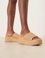 エイソス レディース シューズ サンダル ASOS DESIGN Teagan flatform footbed wedges inatural raffia NATURALのサムネイル
