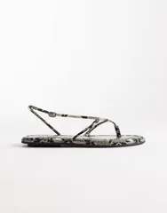 エイソス レディース シューズ サンダル ASOS DESIGN Freya strappy toe thong flat sandals in snakeのサムネイル