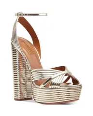 アクアズーラ レディース シューズ サンダル プラットフォーム Aquazzura Womens Sundance Plateau 140 Platform Sandals Light Gold ゴーのサムネイル