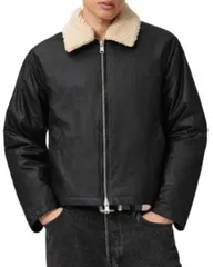オールセインツ メンズ アウター ジャケット・ブルゾン フリース ALLSAINTS Boston Fleece Collar Wax Jacket Black ブラックのサムネイル