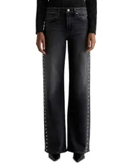 エージー レディース ボトムス デニムパンツ ワイドレッグ ローライズ ジーンズ AG Adria Studded Low Rise Wide Leg Jeans in Immensityのサムネイル