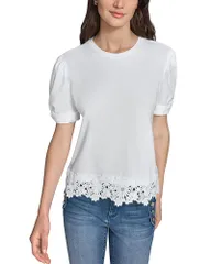 カール ラガーフェルド レディース トップス Tシャツ レーストリム レース KARLAGERFELD PARIS Lace Trim Tee White ホワイトのサムネイル