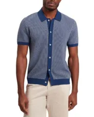 テッドベーカー メンズ トップス ポロシャツ Ted Baker Noliva Short Sleeve Small Stitch Button Through Polo Mid Navy ネイビーのサムネイル