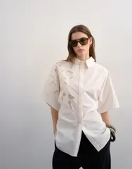 トップショップ レディース トップス シャツ Topshop oversized cutwork short sleeve shirt White ホワイトのサムネイル