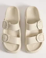 エイソス レディース シューズ サンダル ASOS DESIGN Wide Fit Finn flatform double buckle slides Offwhite オフホワイトのサムネイル