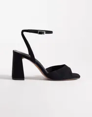 エイソス レディース シューズ サンダル スエード ヒール ASOS DESIGN Honour barely there mid block heel sandalsuedette Black suのサムネイル