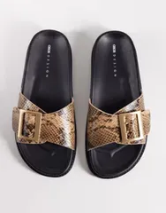 エイソス レディース シューズ サンダル ASOS DESIGN Farley wide strap flat sandals in snakeのサムネイル