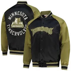 ミッチェルネス メンズ アウター ジャケット・ブルゾン サテン Mens Mitchell Ness OliveBlack Minnesota Timberwolves Clutch Satin Raのサムネイル