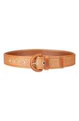コールハーン レディース アクセサリー ベルト レザー Cole Haan Leather Trim Raffia Beltan Natural タンのサムネイル