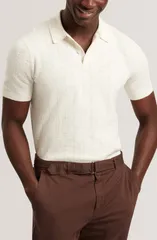 テッドベーカー メンズ トップス ポロシャツ コットン リネン Ted Baker Edgard Cotton Linen Polo Ecru エクリュのサムネイル