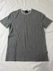 【224110】HUGO BOSS ヒューゴボス  半袖ニット　一部異素材　コットン100％　クリーニング済 メンズ  ・ グレーのサムネイル