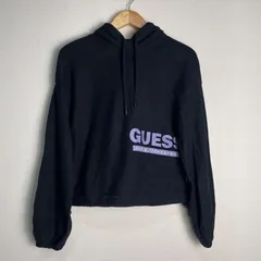 GUESS ゲス プルオーバーパーカー クロップドパーカー 長袖 ロゴプリント コットン100% ブラック レディース サイズXS NB198のサムネイル
