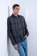 トップマン メンズ トップス シャツ コットン Topman Check Cotton ButtonUp Shirt Navy ネイビーのサムネイル