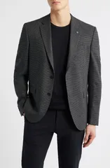 オールセインツ メンズ アウター ジャケット・ブルゾン スリムフィット コート AllSaints Rosslim Fit Off Black Textured Herringbone Sport Cのサムネイル