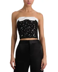 アリスアンドオリビア レディース トップス シャツイード スパンコール Alice and Olivia Katya Sequin Tweed Crop Top BlackOff White オフホワのサムネイル
