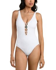 라블랑카 여성 수영복 상하 세트 La Blanca Shellbound Plunge One Piece Swimsuit White 화이트