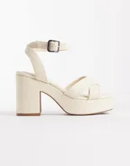 エイソス レディース シューズ サンダル プラットフォーム ヒール ASOS DESIGN Henley platformid heeled sandals raffia WHITE RAFFIA ホのサムネイル